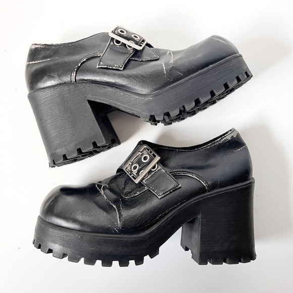 Vintage 90s Y2K Chunky Platform Square Toe Mary Jane Boots Shoes Grommets Size 9